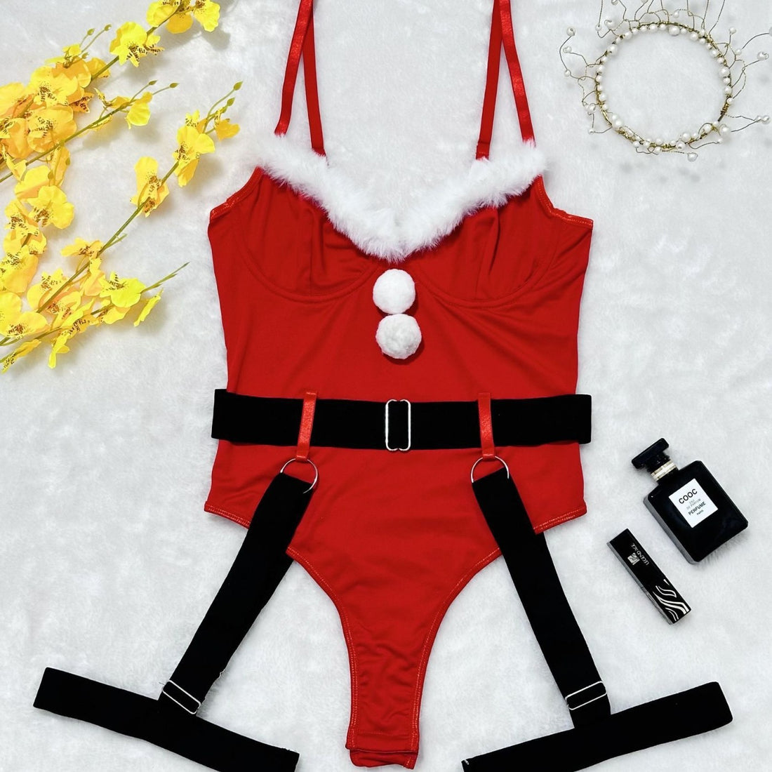 Red Santa Belted Lingerie Bodysuit, alternate view 4