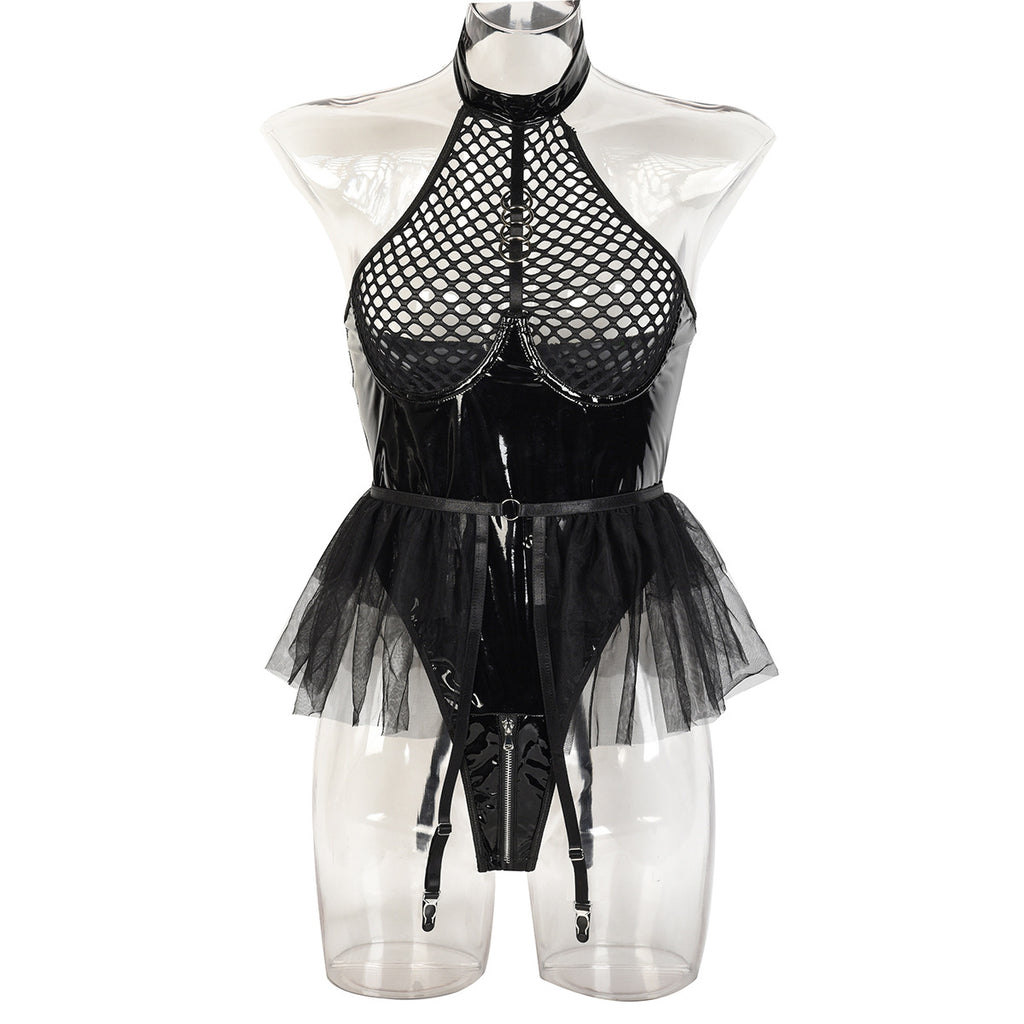 Neon Green Sheer Mesh Teddy Bodysuit - Alternate View