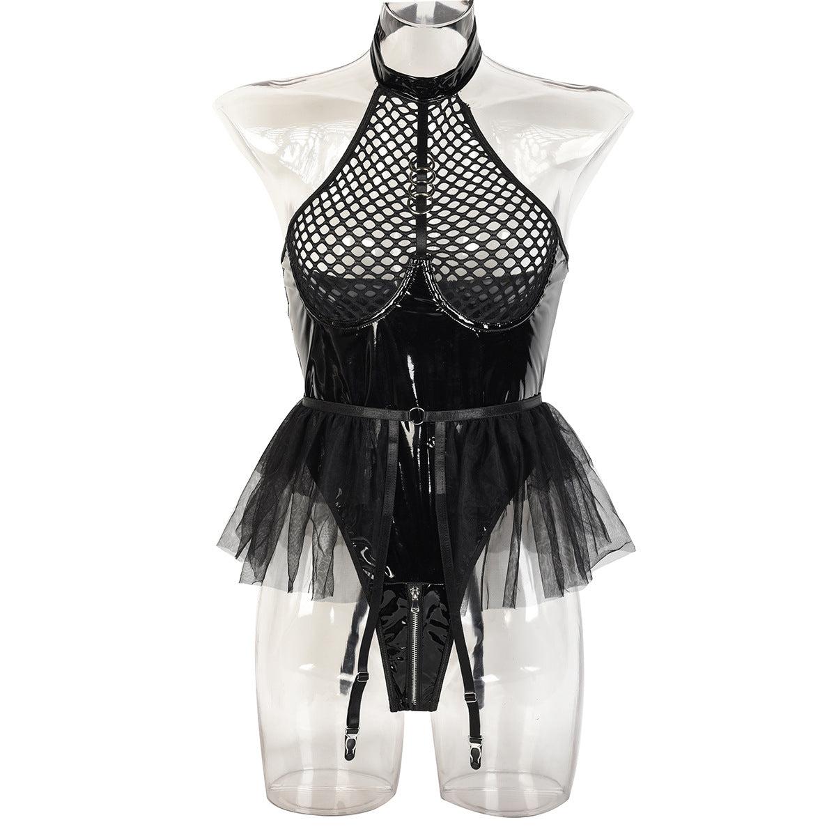 Neon Green Sheer Mesh Teddy Bodysuit - Alternate View