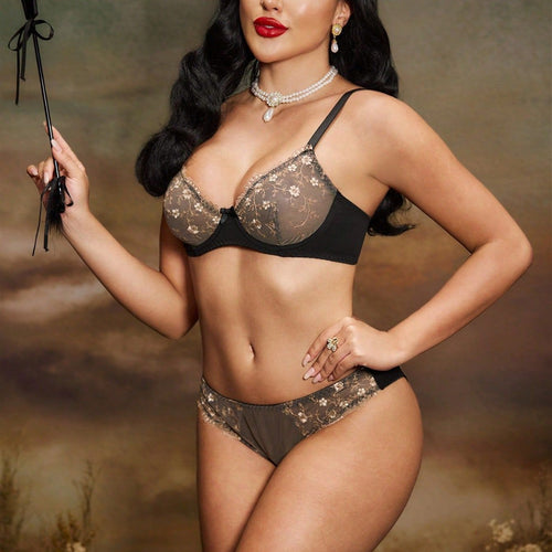 Brown Mesh Bra and Bottom Set