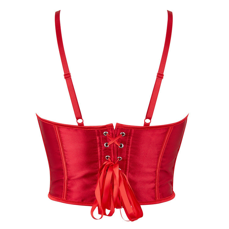 Red Satin-Look Corset Top, alternate view 3