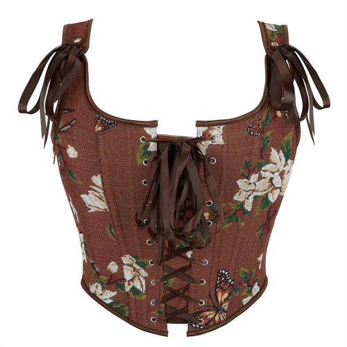 Brown Floral Tie-Strap Corset Top