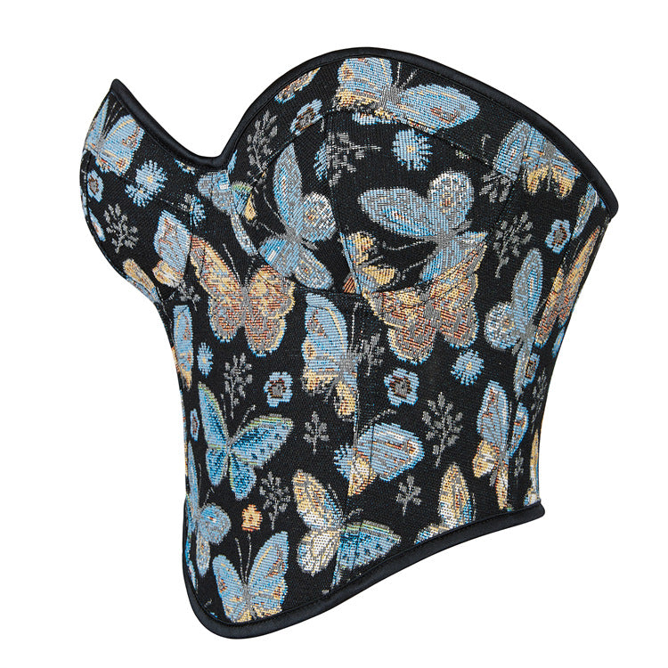 Black Butterfly Print Strapless Corset Top, alternate view 2