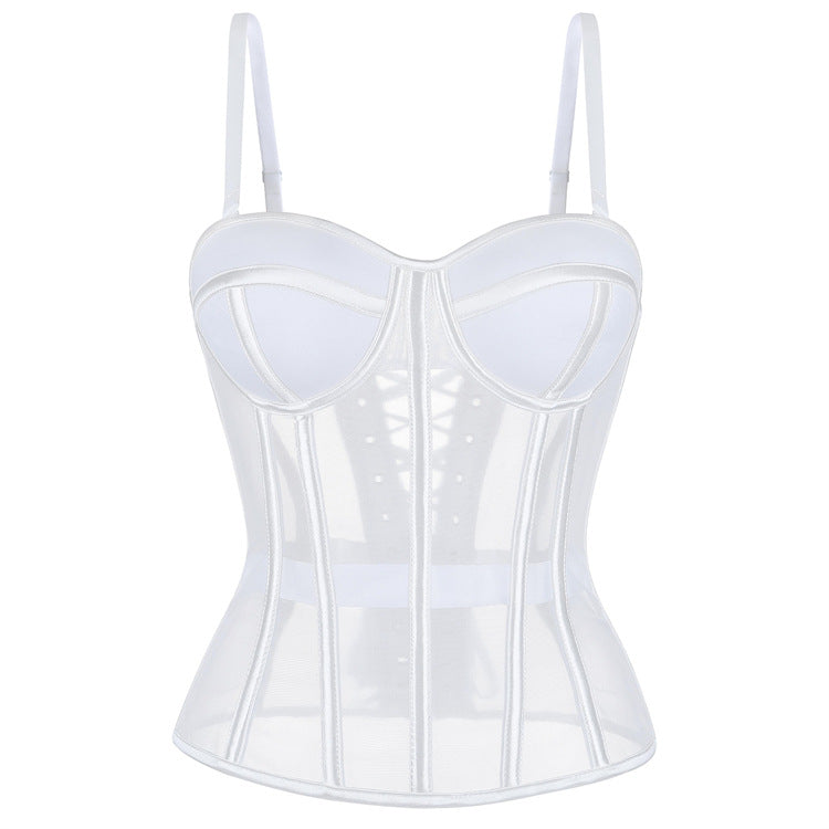 White Sheer Panel Corset Top