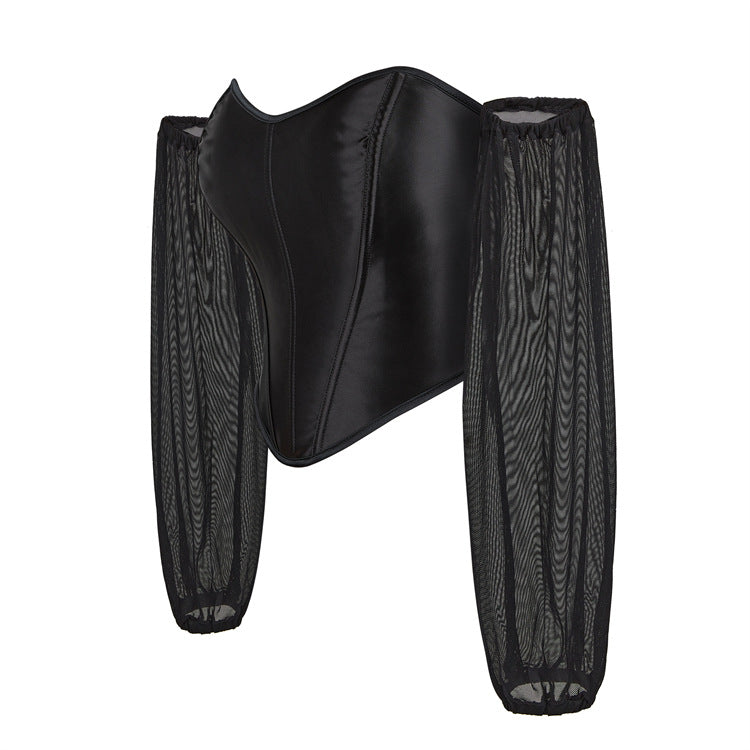 Black Sheer Sleeve Crop Corset Top, alternate view 2