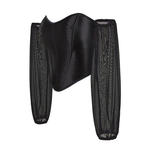Black Sheer Sleeve Crop Corset Top, alternate view 2