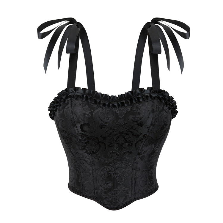 Black Lace Tie-Strap Corset Top