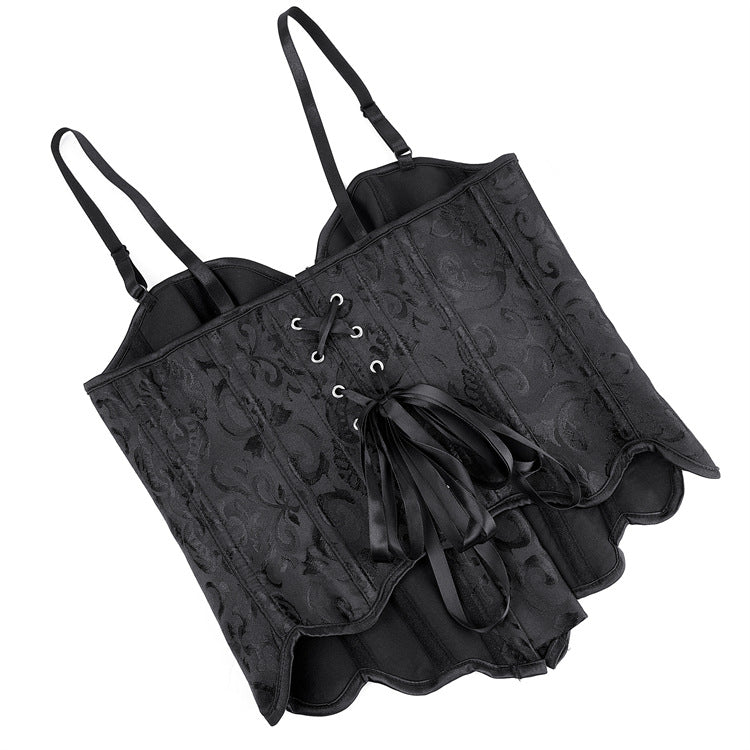 Black Jacquard Front-Lace Corset Top, alternate view 5