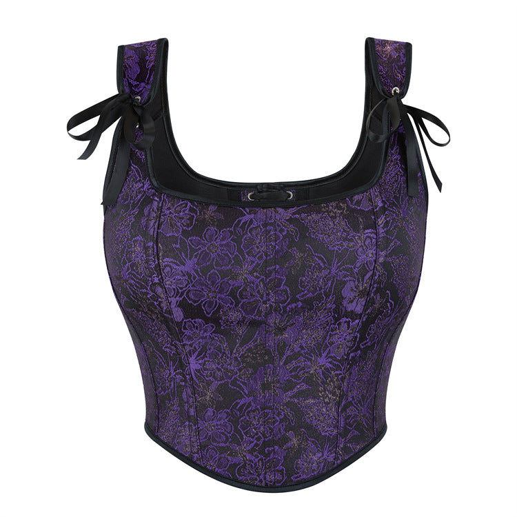 Black Gold Floral Tie-Strap Corset Top, alternate view 5