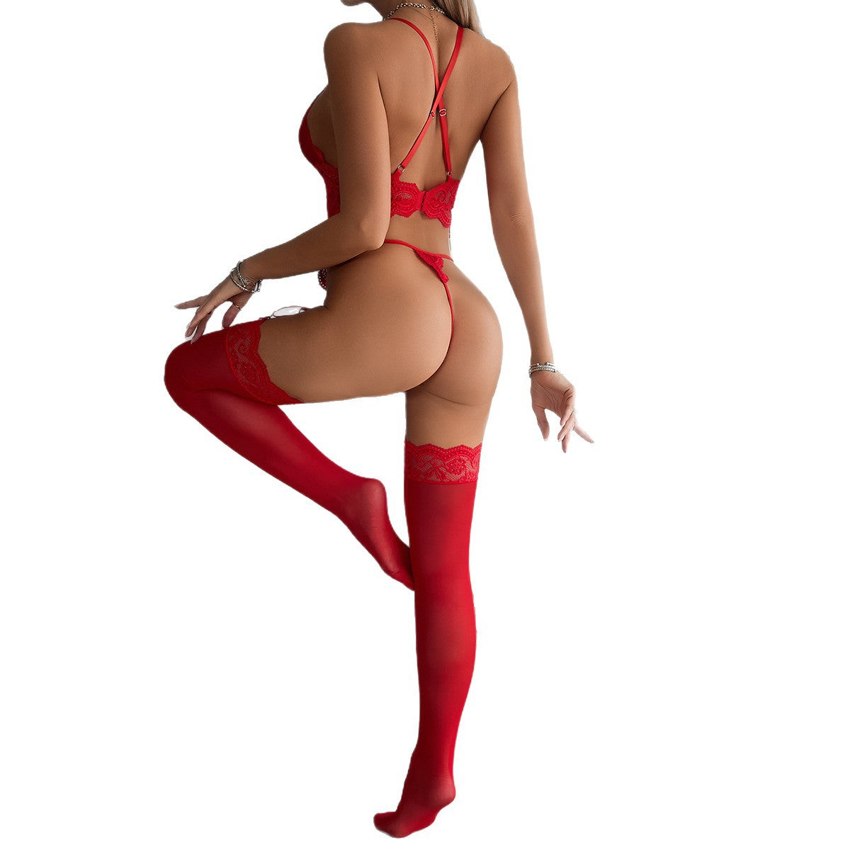 Red Floral Lace Lingerie Set - Alternate View