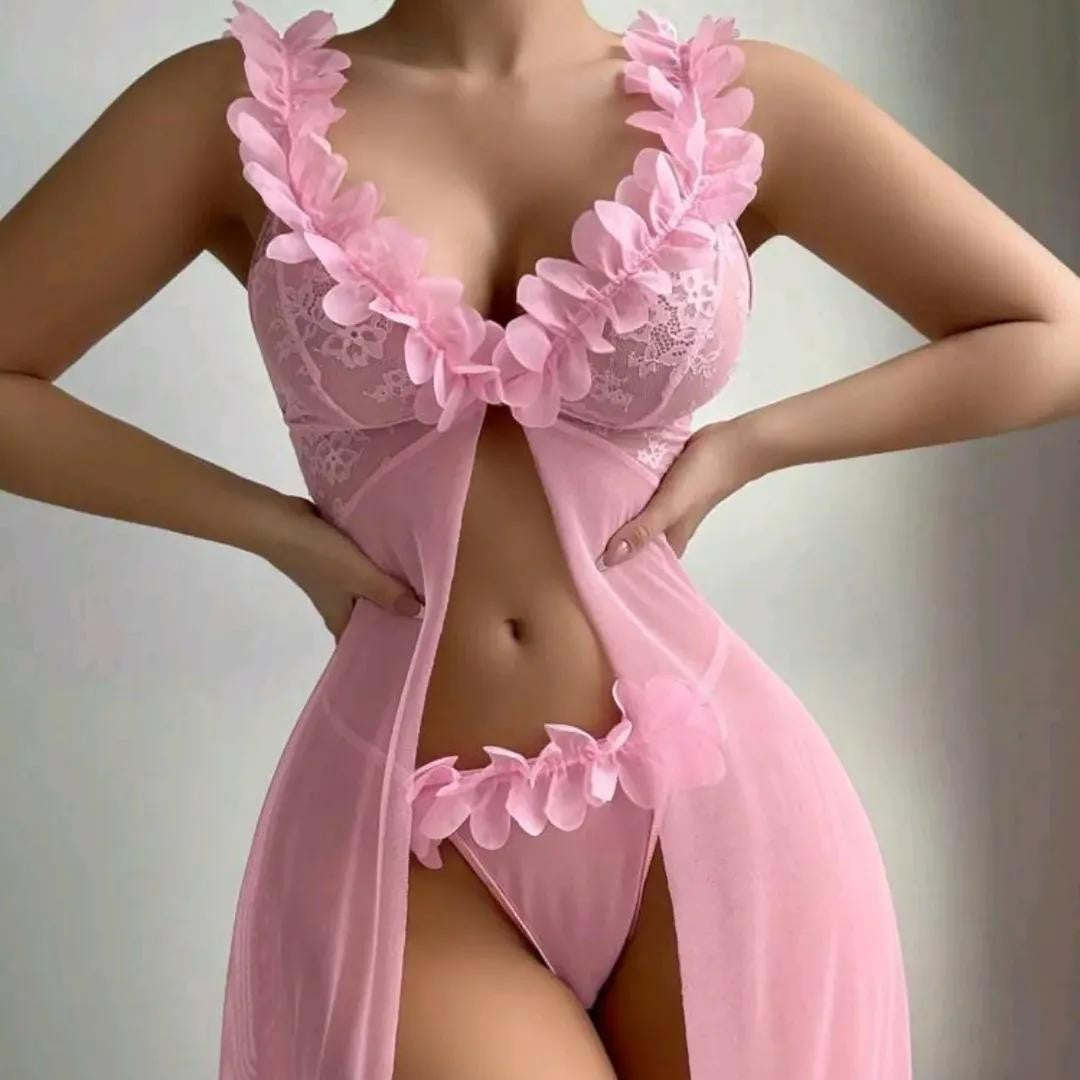Pink Ruffle Sheer Lingerie Set, alternate view 2