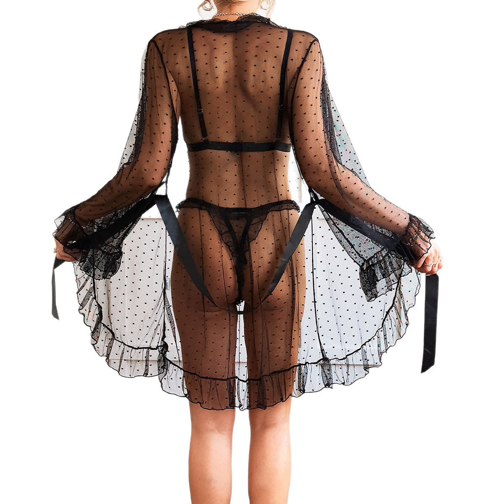 Polka Dot Lace Three-Piece Lingerie Set - Styled View