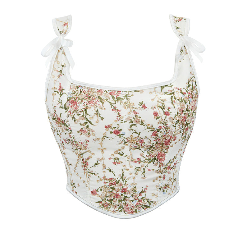 Ivory Floral Tie-Strap Corset Top