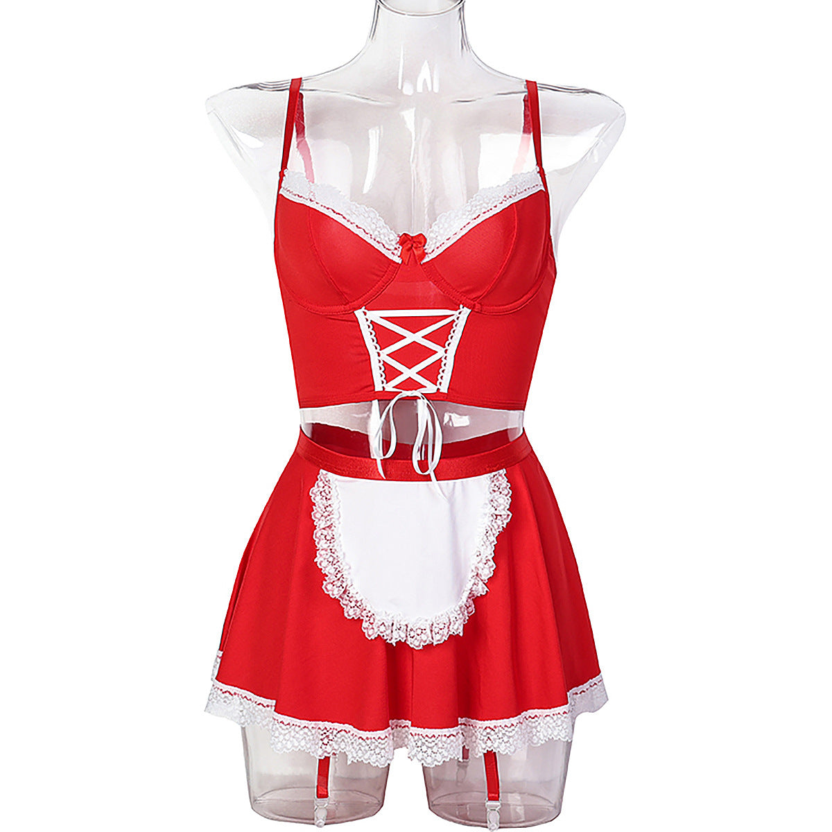 Red Lace Four-Piece Lingerie Set - Secret Hour lingerie
