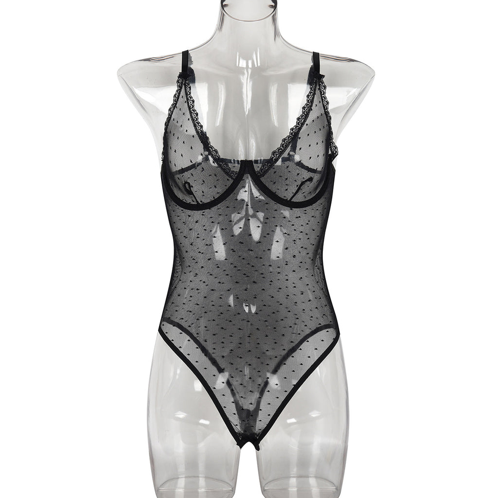 Polka Dot Mesh Teddy Bodysuit - Alternate View
