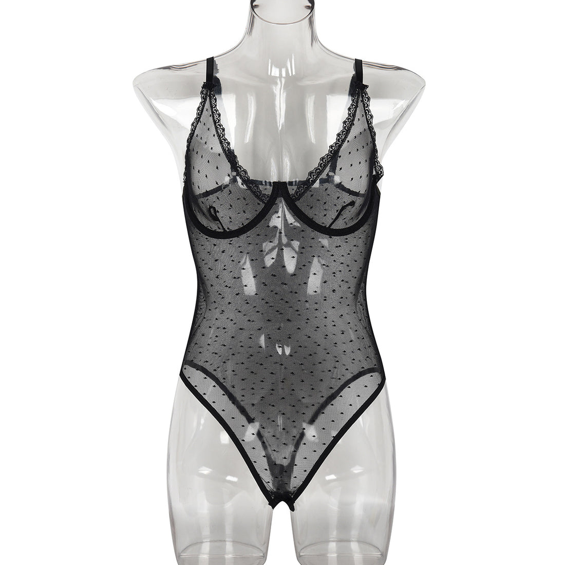 Polka Dot Mesh Teddy Bodysuit - Alternate View