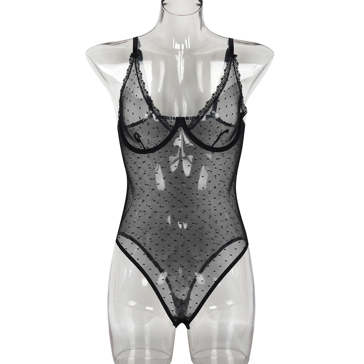Polka Dot Mesh Teddy Bodysuit - Alternate View