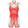 Wine Red Sheer Mesh Teddy Bodysuit - Alternate View