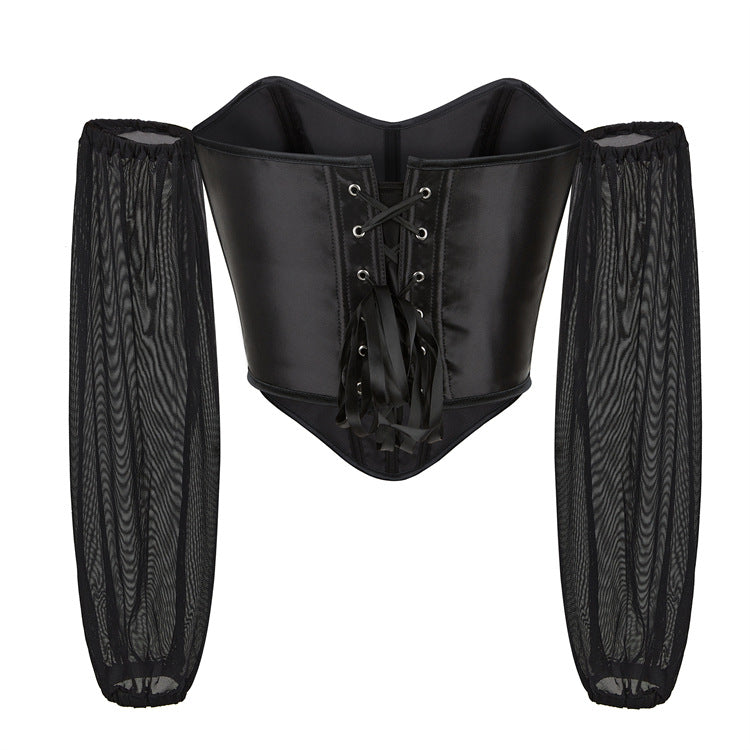 Black Sheer Sleeve Crop Corset Top, alternate view 3