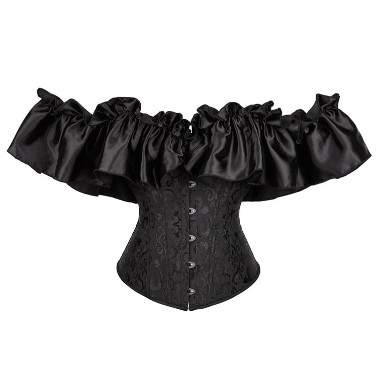 Black Off-Shoulder Ruffle Corset Top