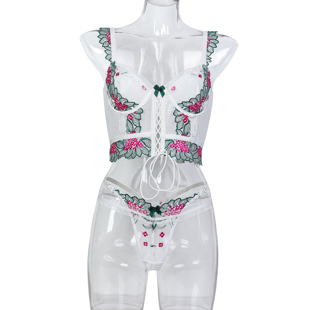 Green Floral Lace Lingerie Set - Alternate View