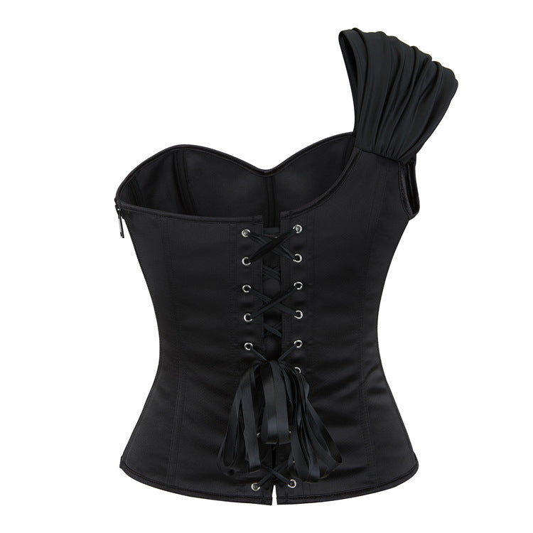 Black One-Shoulder Rose Corset Top, alternate view 3