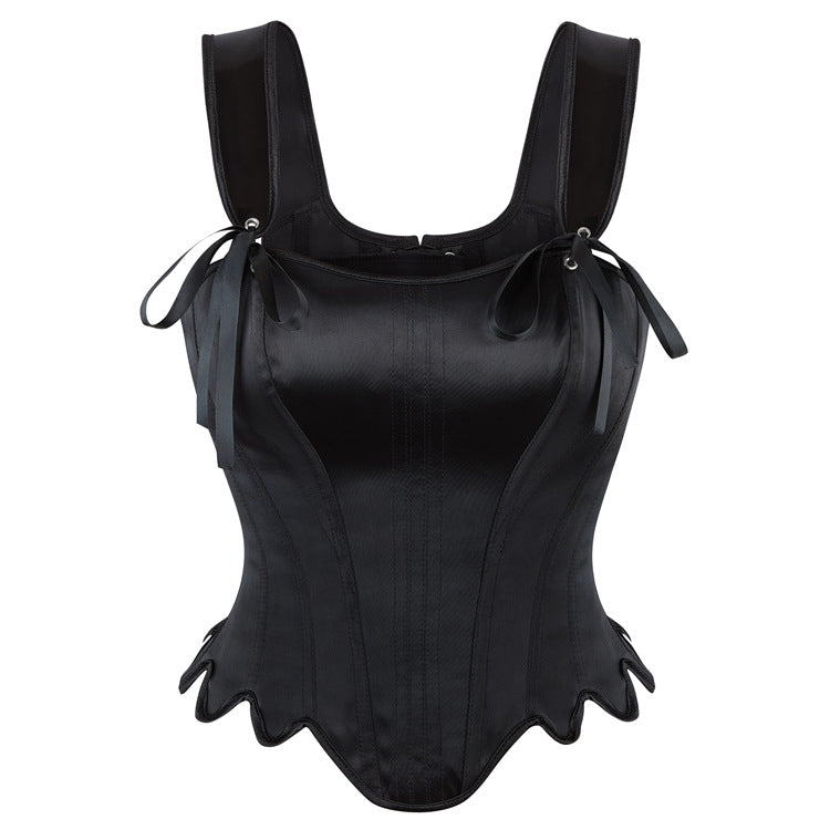 Black Leather-Look Tie-Strap Corset Top