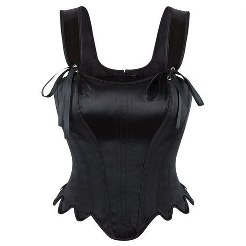 Black Leather-Look Tie-Strap Corset Top
