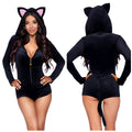 Black cat costume hooded romper with zip-front detail - alternate view