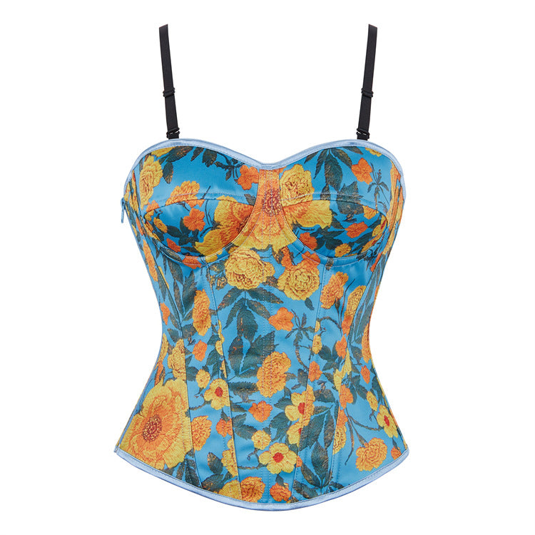 Blue Orange Floral Corset Top