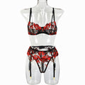 Red Floral Lace Garter Lingerie Set - Secret Hour lingerie