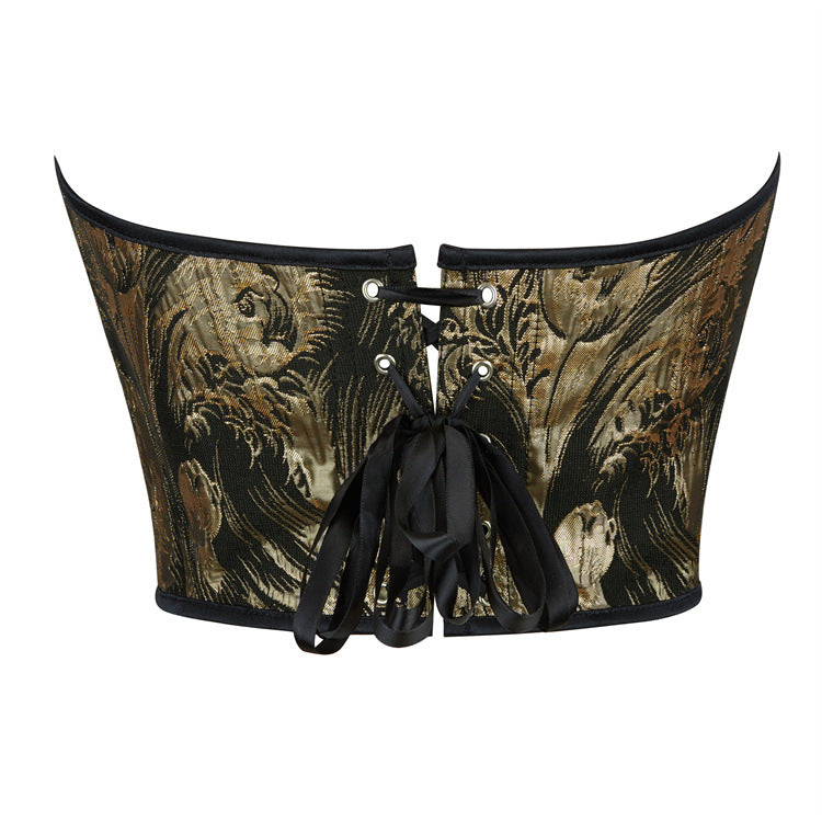 Black Gold Floral Strapless Corset Top, alternate view 3