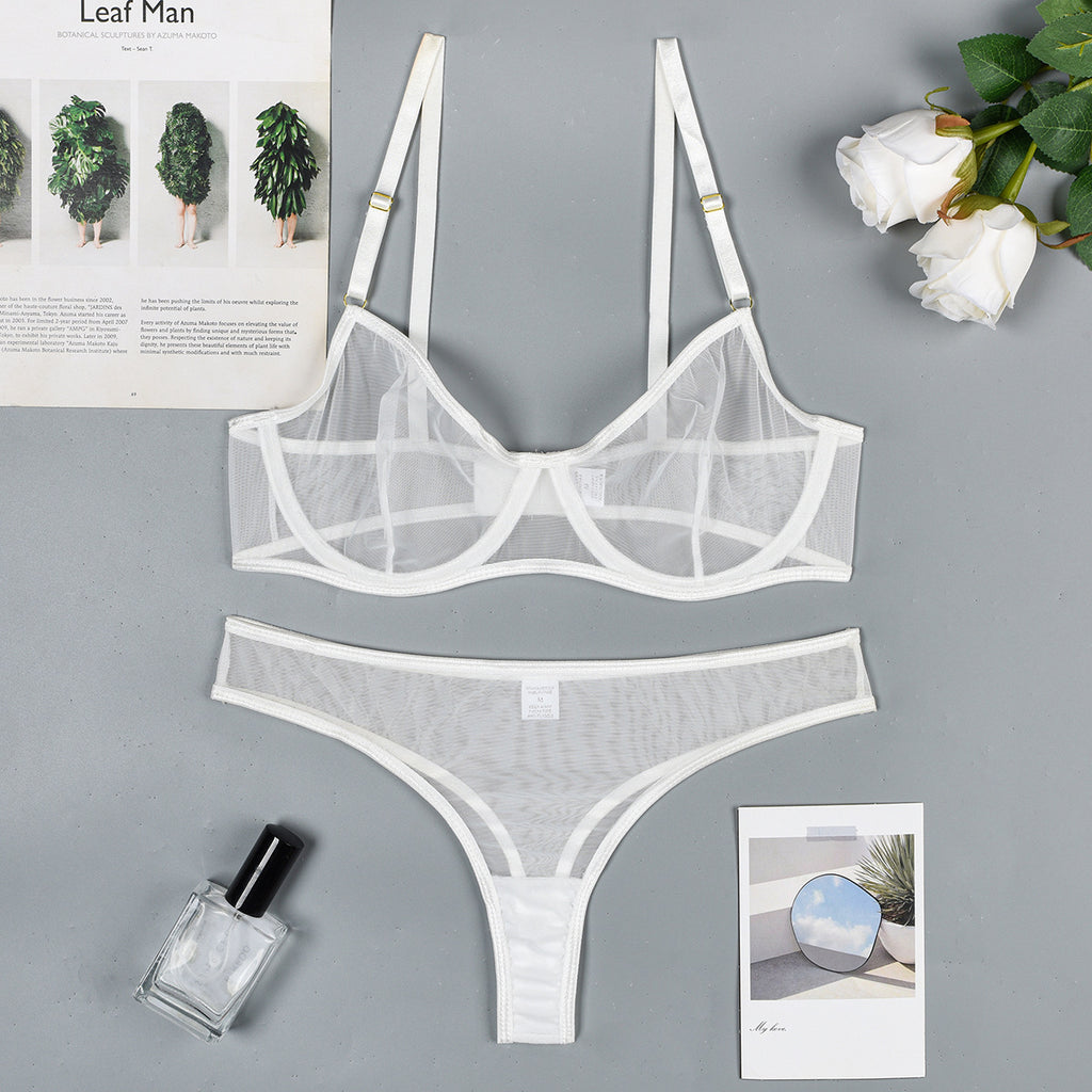 With Top Sheer Mesh Two-Piece Lingerie Set - Alternate View