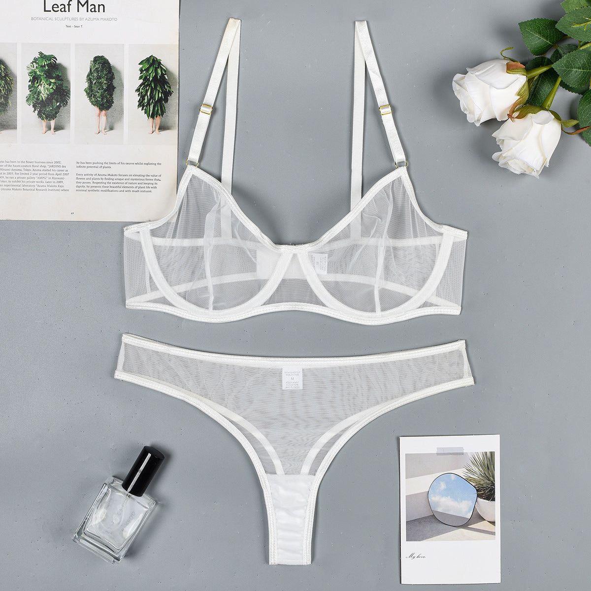With Top Sheer Mesh Two-Piece Lingerie Set - Alternate View