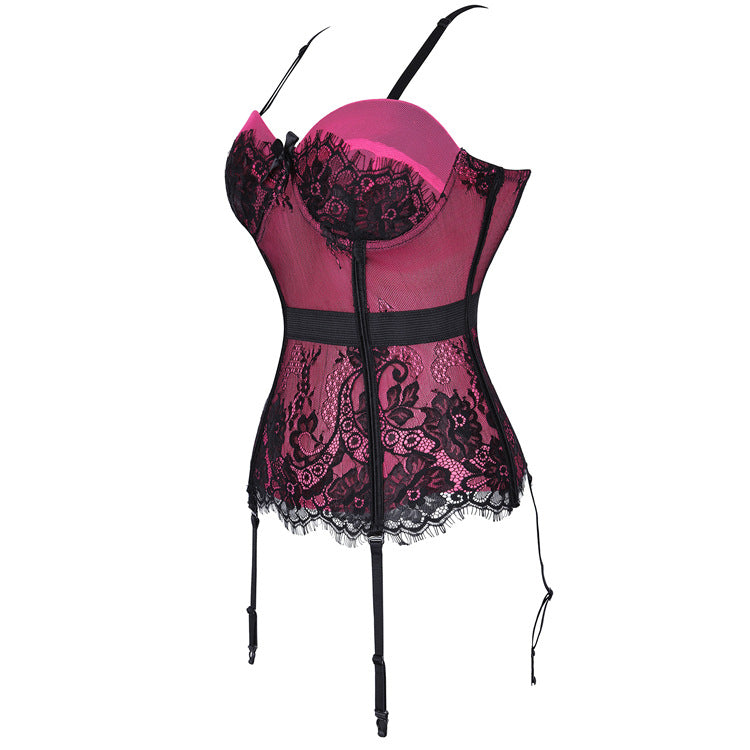 Pink Black Bustier Garter Top, alternate view 2