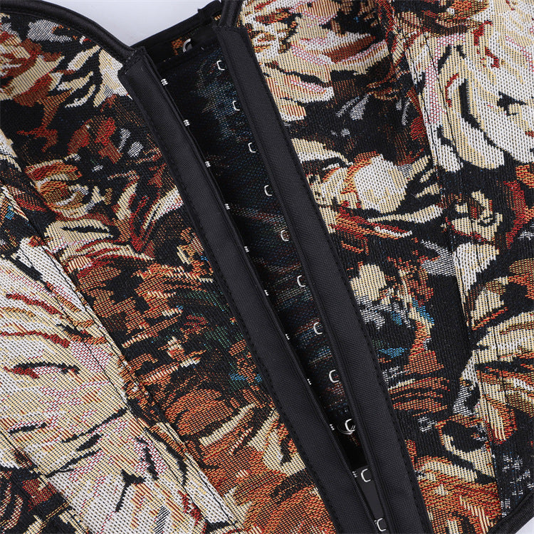 Black Floral Tapestry Back-Zip Corset Top, alternate view 4