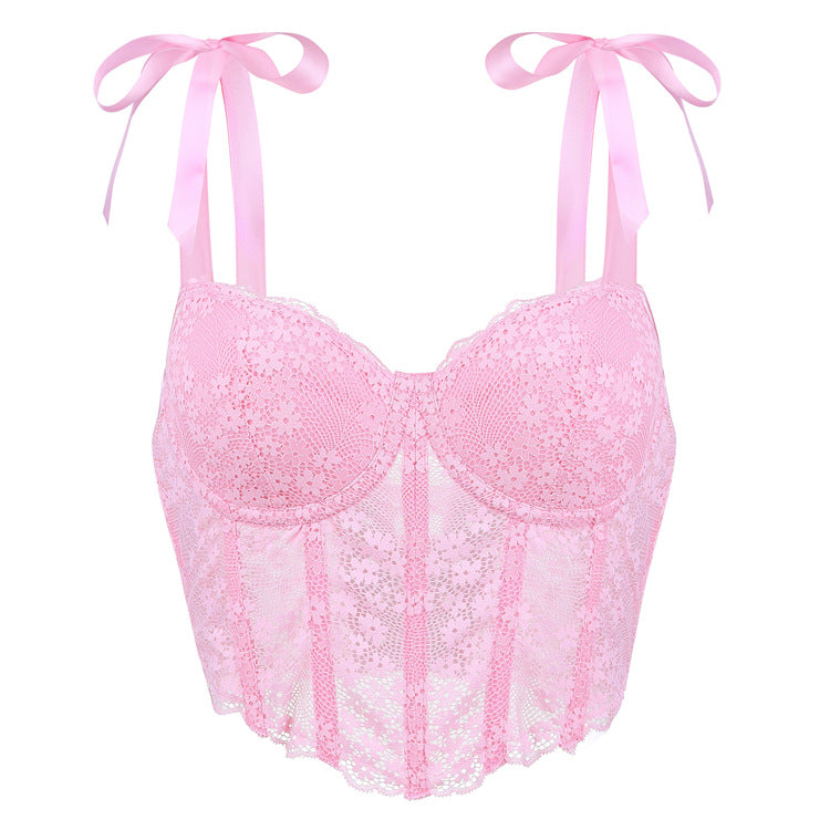 Black Lace Bow-Strap Bustier Top, alternate view 3