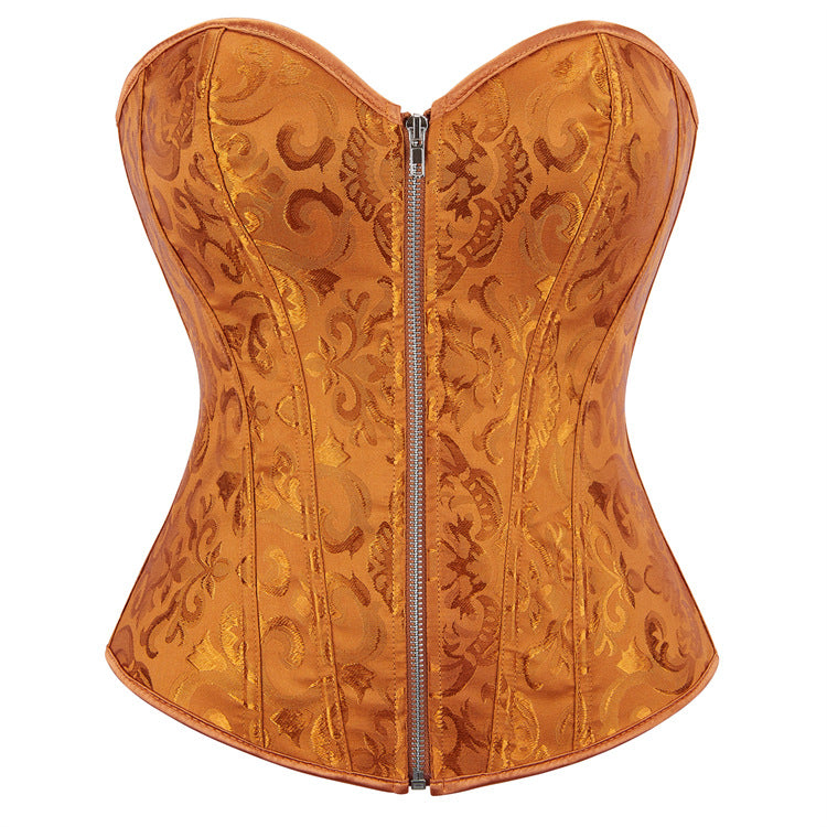 Black Jacquard Zip-Front Corset Top, alternate view 3