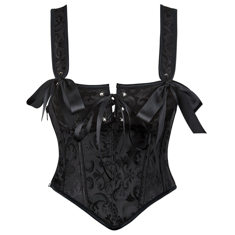 Black Bow Tie-Strap Corset Top