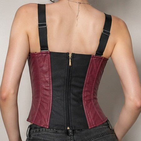 Black Leather-Look Plunge Lace-Up Corset Top, alternate view 4