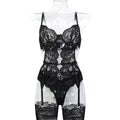 Black floral cutout teddy bodysuit with sculpted front detail - alternate view