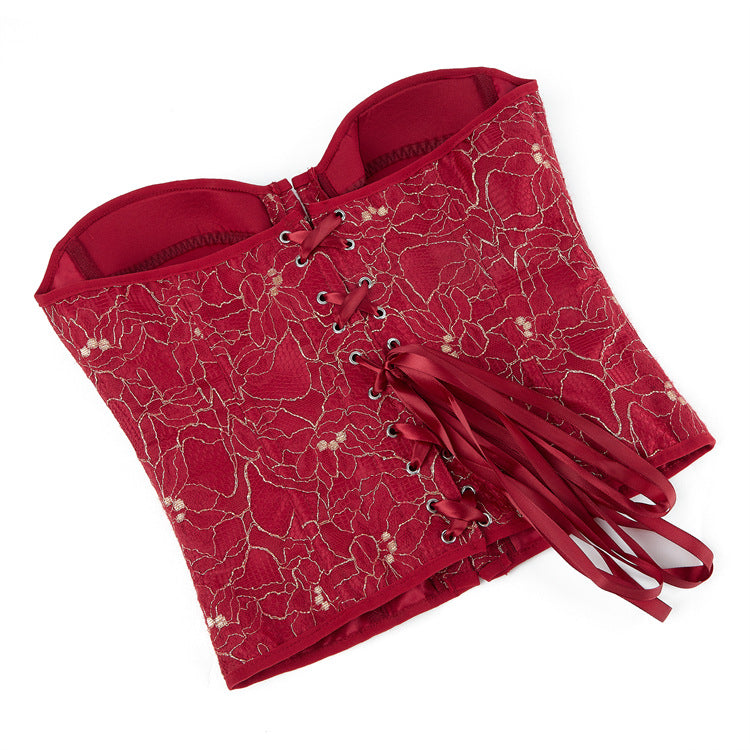 Red Floral Strapless Corset Top, alternate view 5
