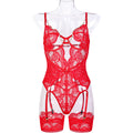 Red floral cutout teddy bodysuit with garter-style straps - alternate view