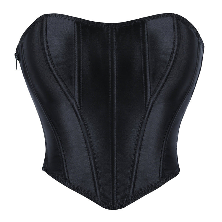 Black Curved-Panel Strapless Corset Top