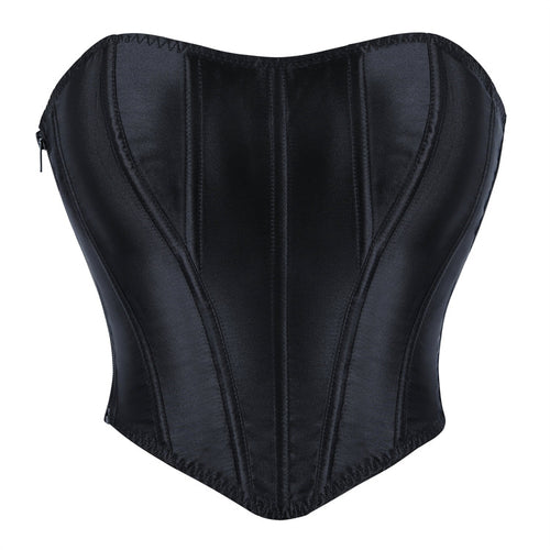 Black Curved-Panel Strapless Corset Top