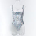 Silver Faux Leather Teddy Bodysuit - Styled View