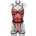 Wine Red Sheer Mesh Teddy Bodysuit - Alternate View