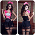 Maid Costume Lingerie Set With Headband and Stockings - Front View