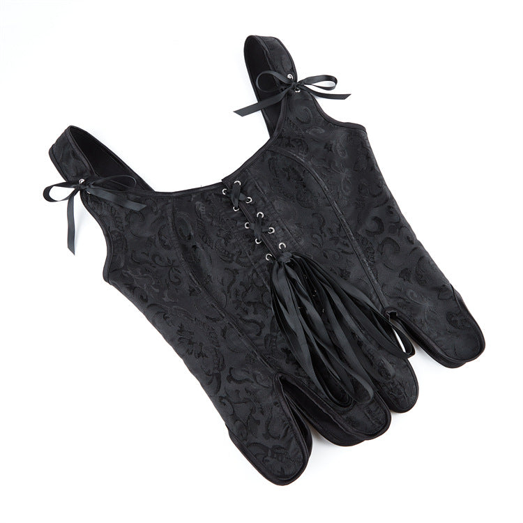 Black Jacquard Tie-Strap Corset Top, alternate view 4