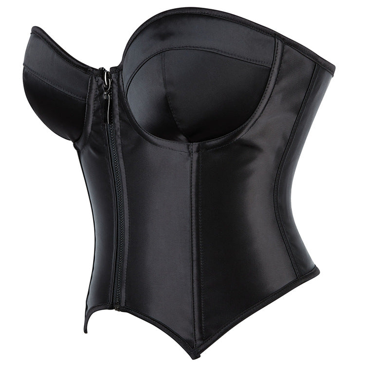 Black Leather-Look Zip-Front Corset Top, alternate view 2